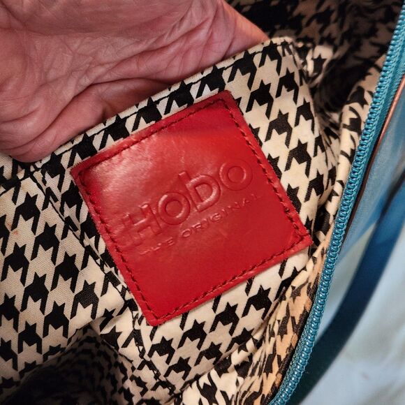 Hobo The Original Structured Glazed Leather Shoulder Bag Teal Blue Medium Purse - Picture 3 of 11